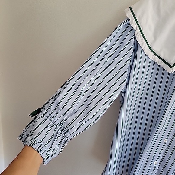 Damson Madder Barbara Steifen Pajama Top 14 Blue Green Stripe Organic Cotton - Picture 4 of 13